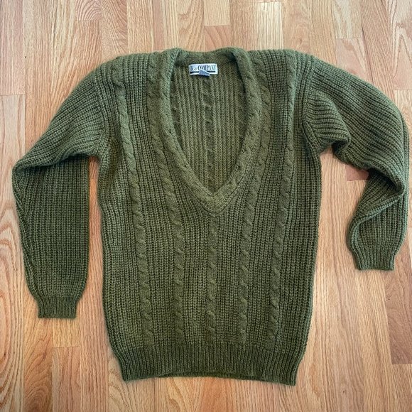 Vtg 80’s SK & Company Mohair Blend V Neck Sweater Forest Green Women’s Small - Picture 1 of 14